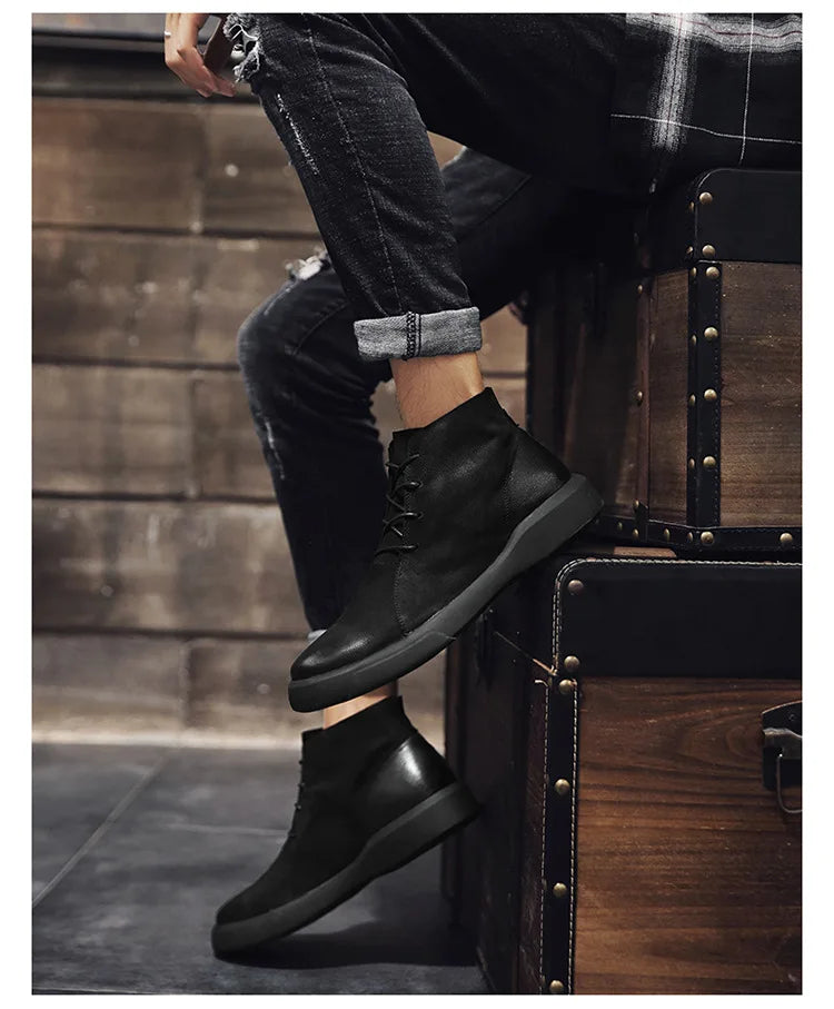 Men's Chelsea Cotton Boots Winter Men's Genuine Leather Shoes High Top Men Plush Sapato Social Masculino Zapatos Para Hombres