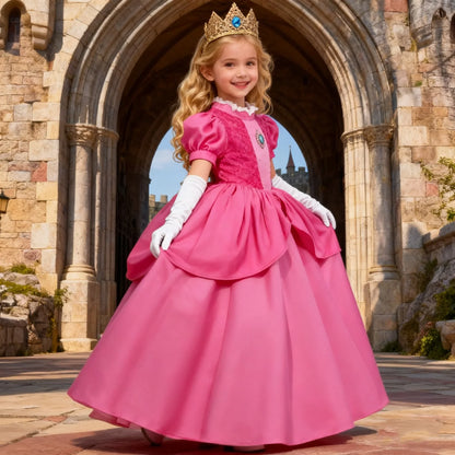 Princess Peach Baby Girls Cosplay Dress Kids Vestidos Birthday Party Dresses Carnival Halloween Costume Ball Gown Clothing