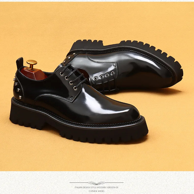 Men's Oxfords Genuine Leather Male Wedding Party Dress Shoes for Men Round Head Lace-Up Office Suit Formal Derby Shoes