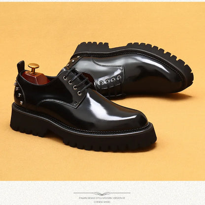Men's Oxfords Genuine Leather Male Wedding Party Dress Shoes for Men Round Head Lace-Up Office Suit Formal Derby Shoes