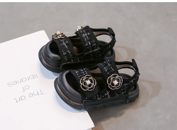 Rose Sweet Style Sandals Summer Solid Color Girls Baby Sandals Open Toe Small PU Slipper Shoes Size 21-35