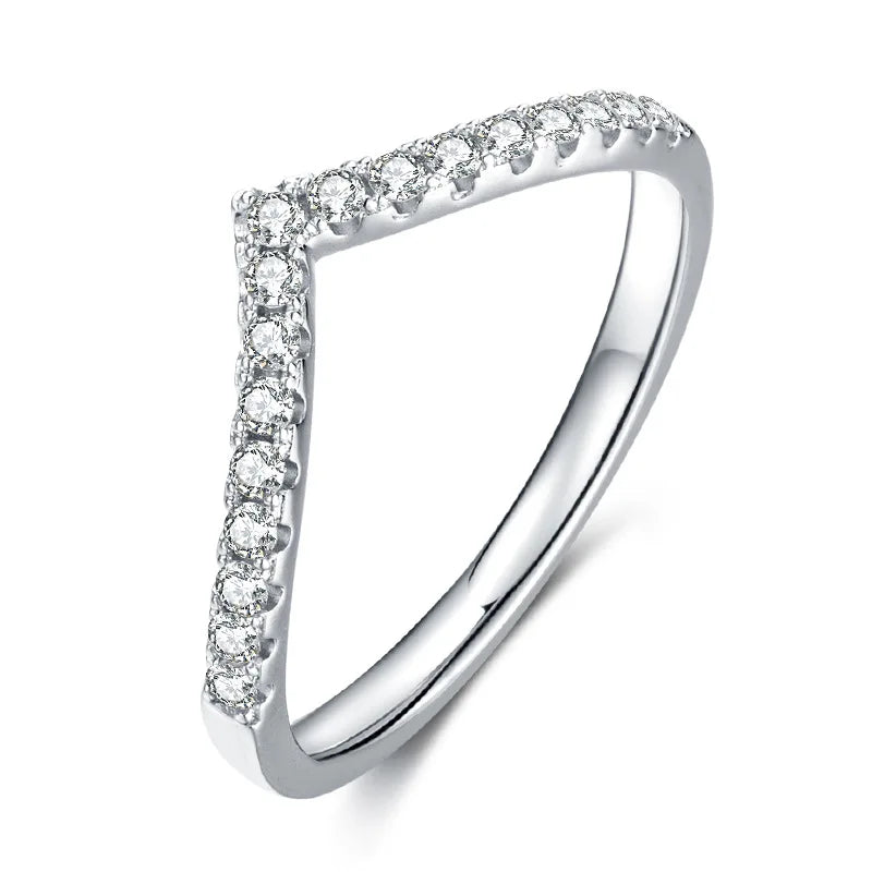 D Color Moissanite Diamond 18K White Gold Plated V Row Ring Classic Style Engagement Wedding Rings
