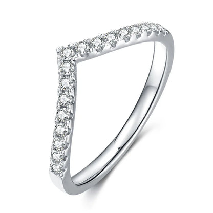 D Color Moissanite Diamond 18K White Gold Plated V Row Ring Classic Style Engagement Wedding Rings