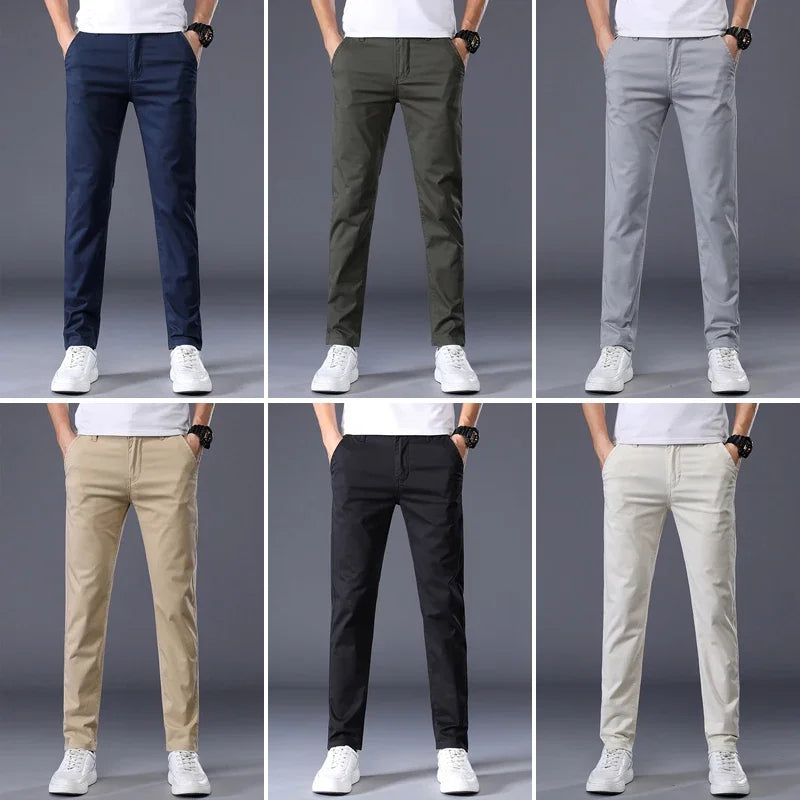 Thin Men's Pants Classic 7 Colors Summer New Casual Pant Business Fashion Stretch Cotton Slim Brand Male Trousers