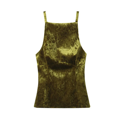 Women's Strappy Tank Tops with Back Bow, Straight Neck, Side Zipper, Female Camis, Sexy Fashion