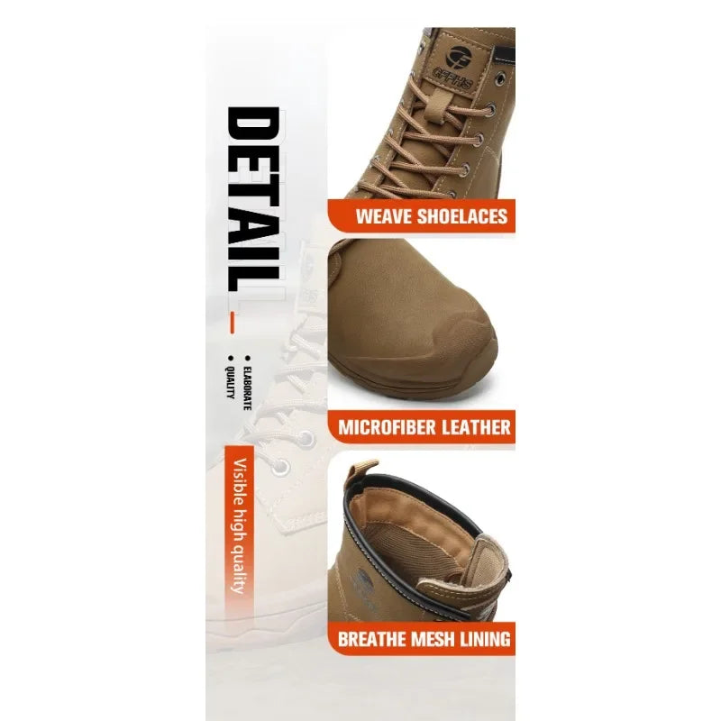 High End Microfiber Men's Work Boots with Steel Toe Caps for Anti Smashing and Anti Puncture, Kevlar Anti Puncture