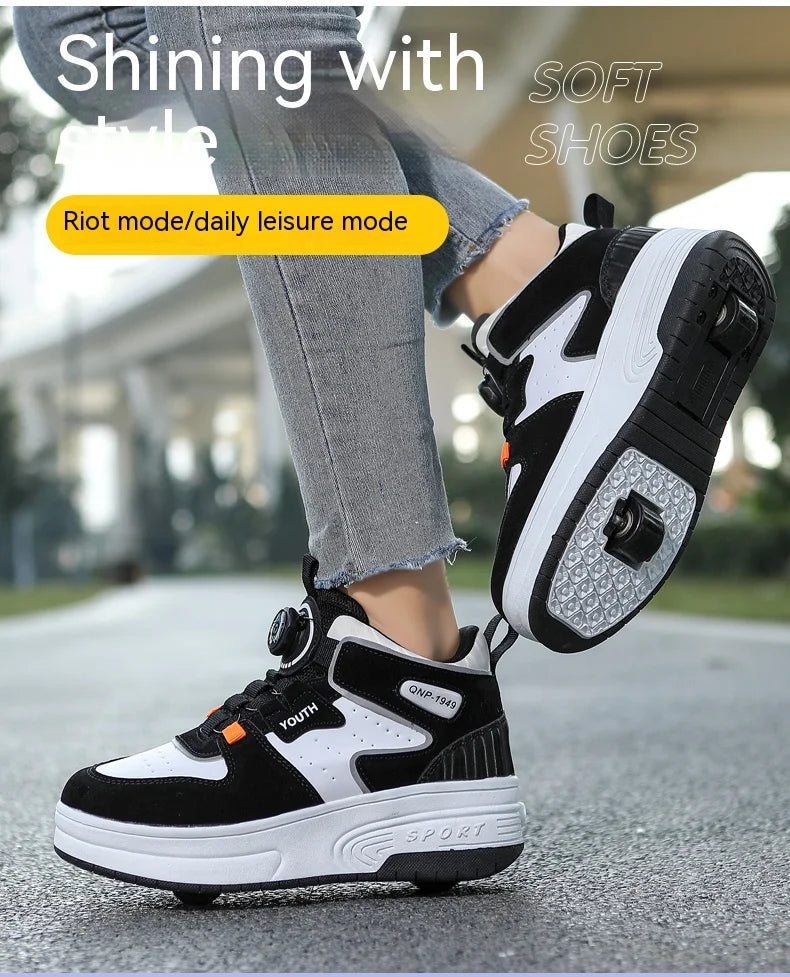 Children's walking shoes 2024 new double wheel invisible roller skates young primary school children big child swivel buckle