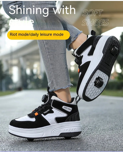 Children's walking shoes 2024 new double wheel invisible roller skates young primary school children big child swivel buckle