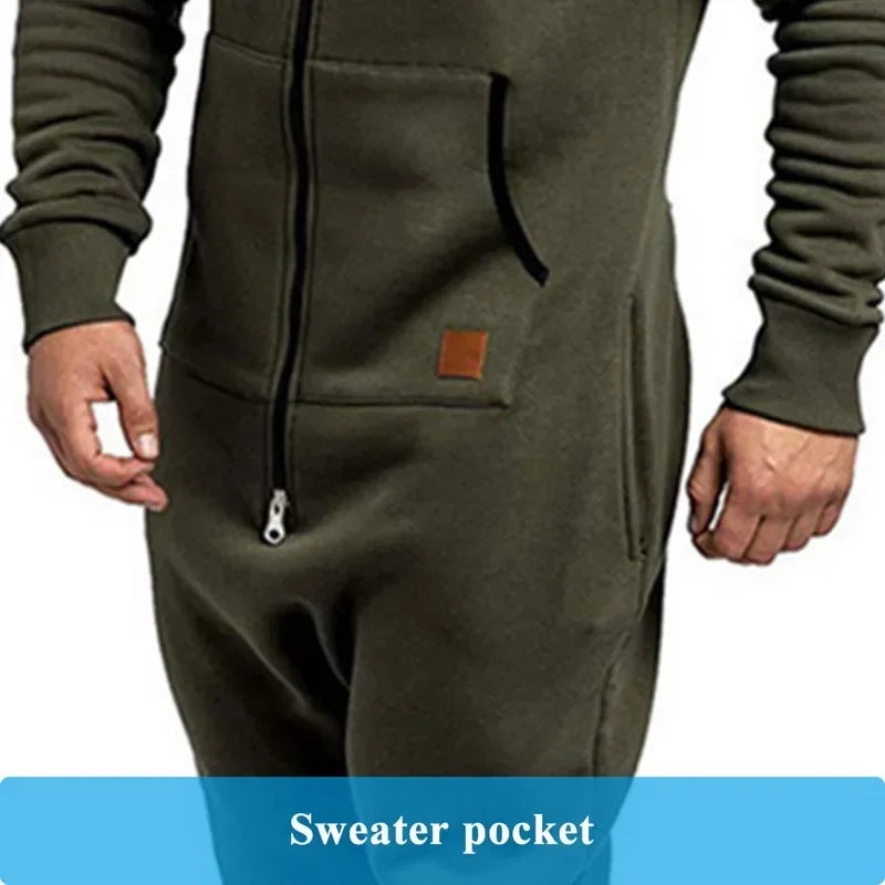 New Custom 3D Full Design Jumpsuit Pajamas Long-sleeved sports pants solid color splicing casual sweater men's zipper hoodie