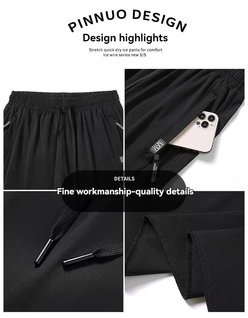 New High-quality Ice Silk Casual Comprehensive Training Pants Two-piece Summer Men's Sweat Absorbing Quick Drying Leggings
