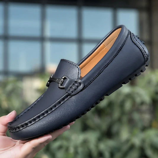 Sapatos Casuais Masculinos de Couro Genuíno Marca de Luxo Mocassins Masculinos Respiráveis Sapatilhas de Condução Italianas Chaussure Homme
