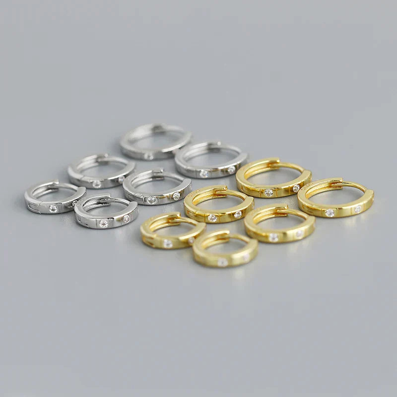 925 Sterling Silver Simple Stripes Shiny Zircon Huggies Hoops Earrings for Women Fashion Unisex Punk Jewelry Ear Buckle