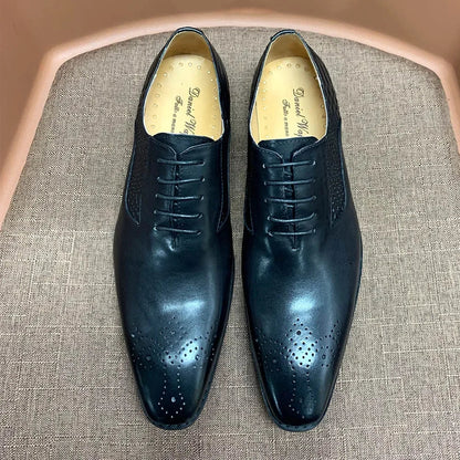 Luxury Men's Genuine Leather Oxford Shoes Snake Skin Print Black/Purple Lace-Up Square Toe Formal Dress Shoes