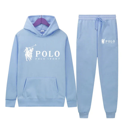 Winter and autumn fleece thickened hooded pullover sweater jacket for men, casual sports outfit, two-piece set for men