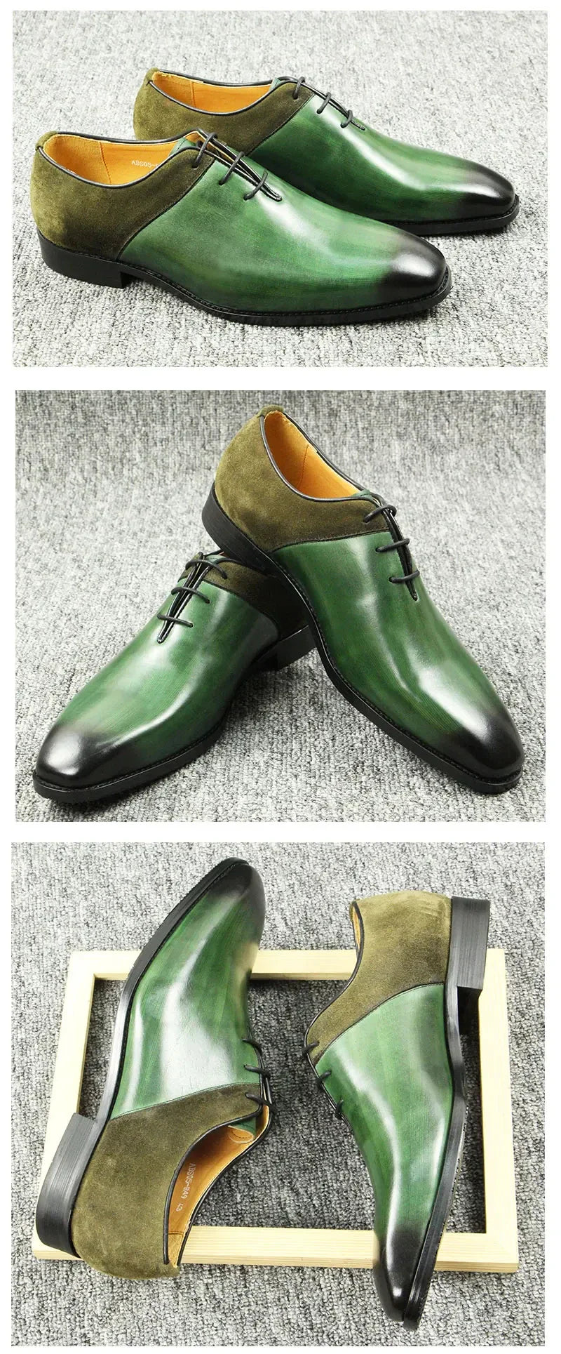 Green Classic Men Shoes  Leather Formal Casual Wedding Party Lace Up Oxfords Big Size Suede and Split Leather Footwear For Males