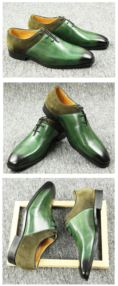 Green Classic Men Shoes  Leather Formal Casual Wedding Party Lace Up Oxfords Big Size Suede and Split Leather Footwear For Males