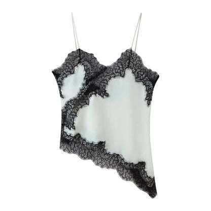 Lace Patchwork Short Camisole Stain Tops For Women Sexy Backless Tops Summer Sleeveless Women Straps Beach Top Female