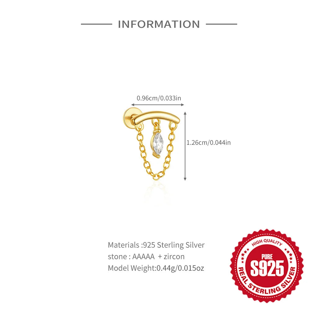 1PC 925 Sterling Silver Horse Eye Chain Tassel Zircon Drop Earrings For Women Ins Minimalism Geometric Earrings Gift