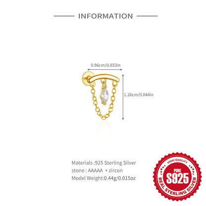 1PC 925 Sterling Silver Horse Eye Chain Tassel Zircon Drop Earrings For Women Ins Minimalism Geometric Earrings Gift