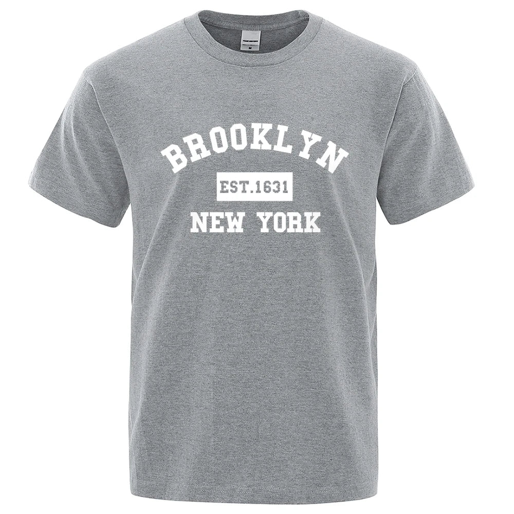 Brooklyn Est. 1631 New York Letter Print T-Shirt Man Casual Loose T-Shirts Summer Cotton Tops Fashion Breathable Tee Clothing