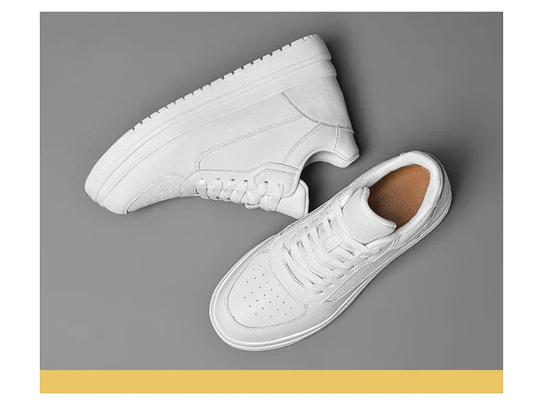 Novos sapatos masculinos invisíveis para aumentar a altura, sapatos esportivos de 6 CM-8 CM-10 CM, sapatos esportivos de couro branco para homens, tamanhos ampliados 36-46