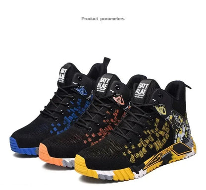 Men's All Seasons Safety Shoes Breathable Flying Woven Steel Toe Cap Impact Resistant Puncture Proof mid Cut Sneakers
