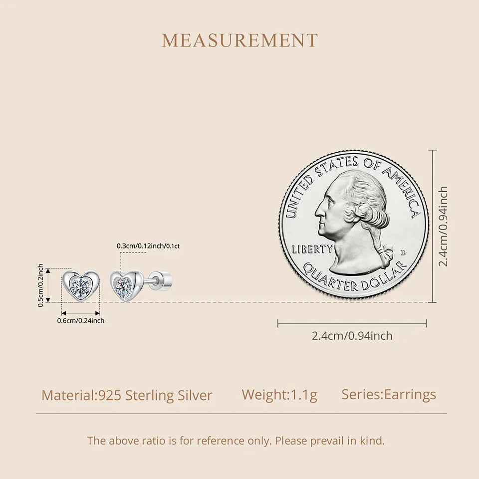 Classic Heart Moissanite Screw-back Earring, Paved Setting Round Cut Lab Created Diamond for Women Engagement Gift S925