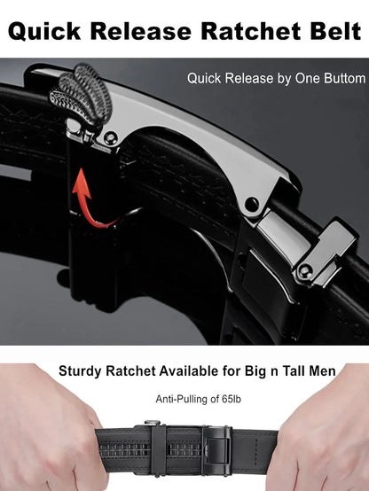 Belt for Men High Quality Genuine Leather Belts, Alloy Automatic Buckle Belt for Jeans, Adjustable No Hole Waist Straps for Men
