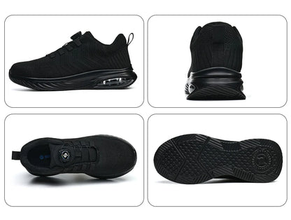 Men's Safety Shoes Anti-impact Lightweight Breathable Plastic Cap Toe Work Shoes Fashionable Button Design for Men