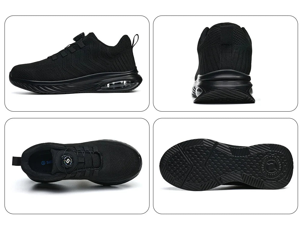 Men's Safety Shoes Anti-impact Lightweight Breathable Plastic Cap Toe Work Shoes Fashionable Button Design for Men
