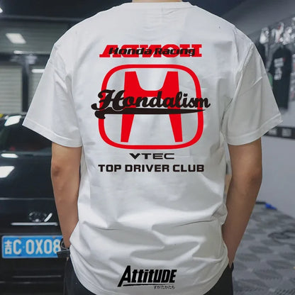 2026 VTEC Racing Club T-shirt JDM Car Enthusiast Graphic T-shirt Men's Pure Cotton Street Style Top