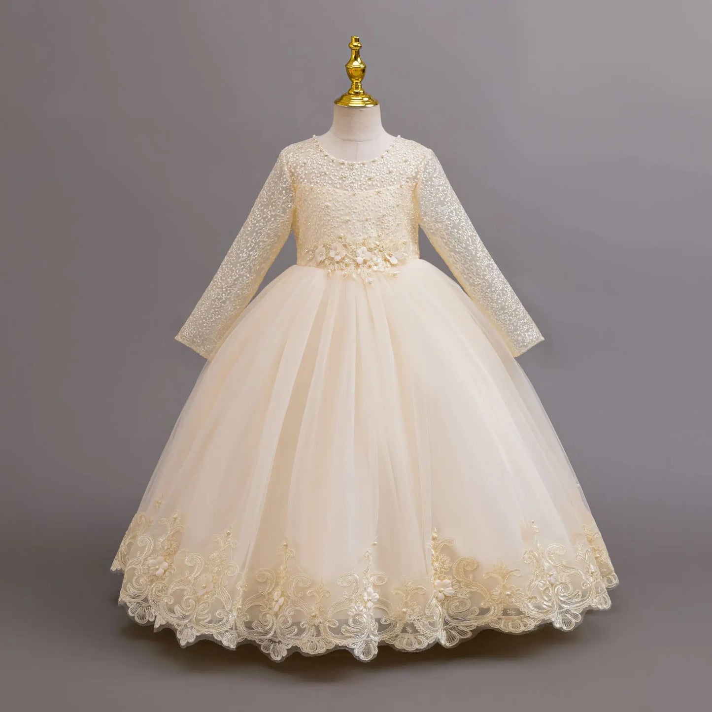 New Flower Girl Wedding White Lace Dress Elegant Girl Beauty Pageant Princess Long Dress 4-12-year-old Summer Children's Clothin