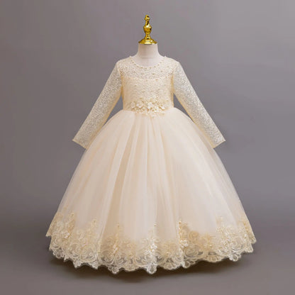 New Flower Girl Wedding White Lace Dress Elegant Girl Beauty Pageant Princess Long Dress 4-12-year-old Summer Children's Clothin