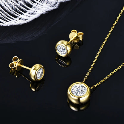 Real 3ctw. D Color Moissanite Jewelry Set 925 Silver 18k Gold Plated Pendant Necklace Stud Earrings Set for Women Men Gift