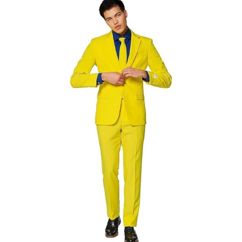 Men's 2-Piece Slim Fit Suit Set Breathable Polyester Wedding Groomsmen Formal Suit with Black Tie Option
