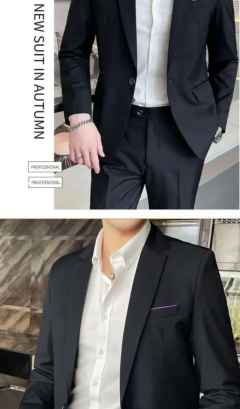 S-8XL (Blazer+ Vest + Pants) Men's fashion casual outdoor gentleman business wedding slim-fit formal British style wedding suit