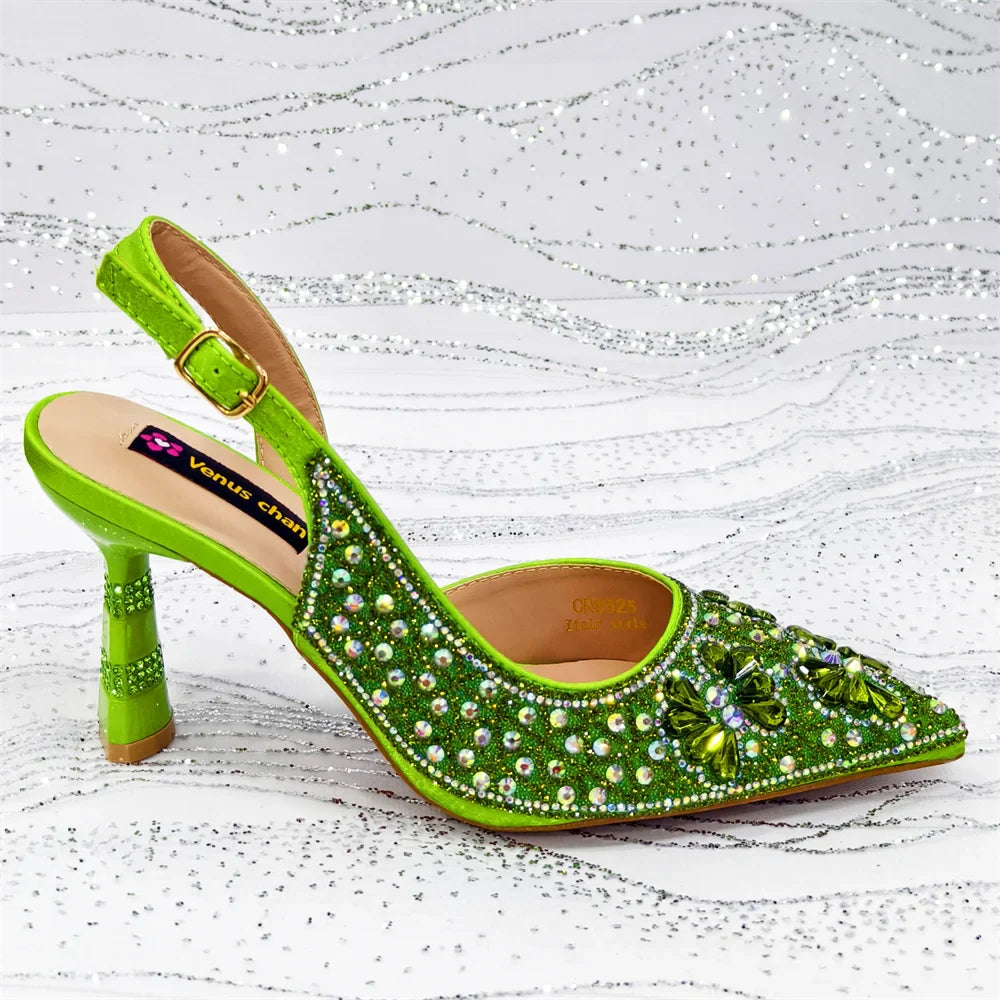 Purple High Heel Party Shoes & Rhinestone Handbag Set - Elegant Italian Design for Weddings and Special Occasion