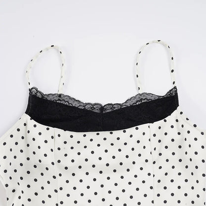 Chic Lace Patchwork Polka Dot Camis Tops Elegant Sleeveless Tank Tops Summer Casual Daily Wear Streetwear Camisole 2026