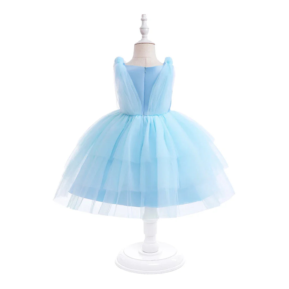 Summer Bow Bridemaid Party Girls Dresses Elegant Tulle Birthday Wedding Princess Dress for Girl New Years Prom Christmas Costume