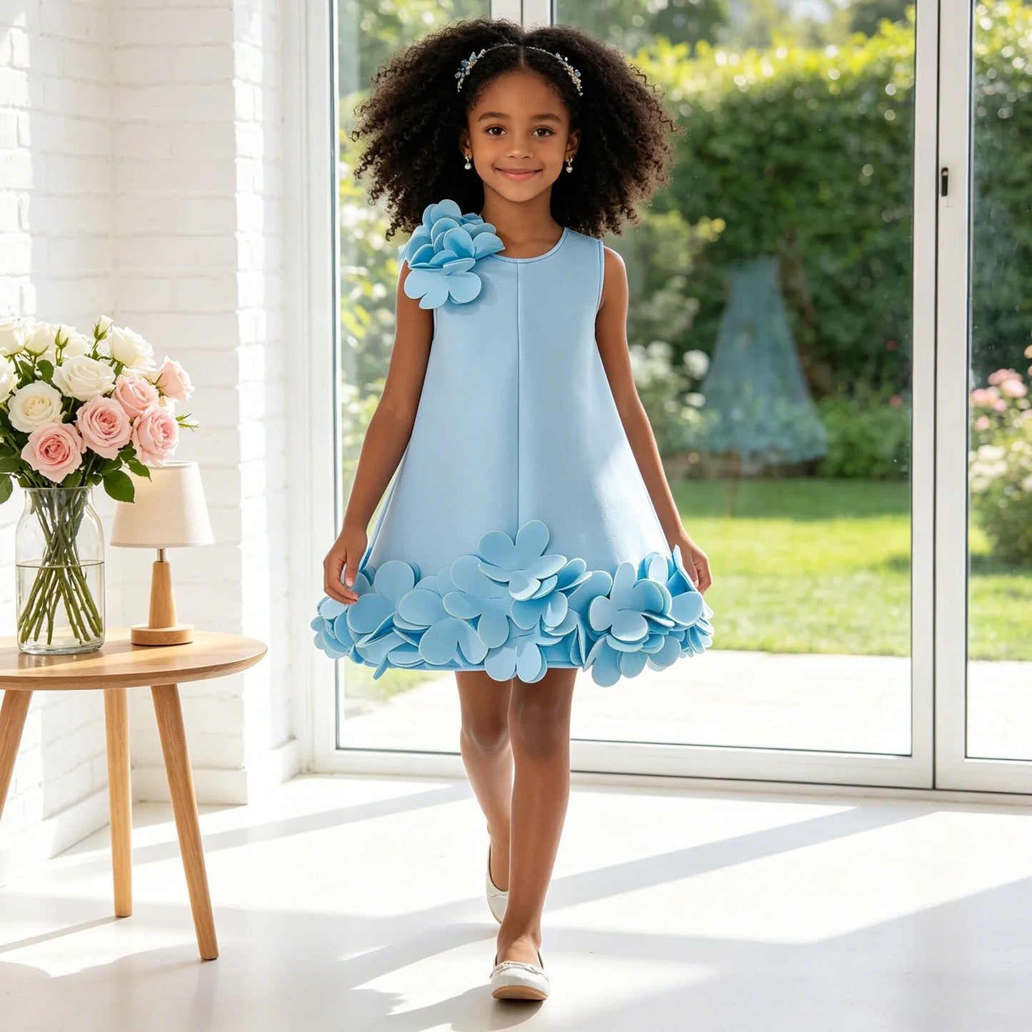 Vestido de festa para meninas princesa com flores 3D, verão, 4 a 8 anos, elegante, para casamento, damas de honra, formatura, festa de aniversário, roupa infantil