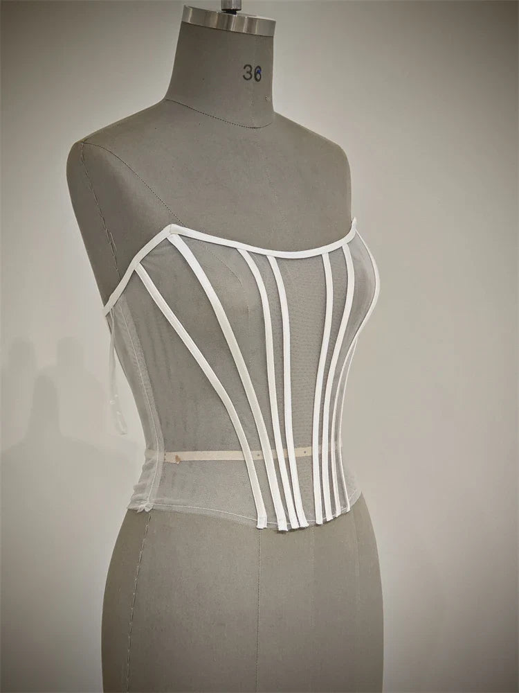 Custom Made Women Sexy Illusion Corset Tulle With Bones Wedding Dress Inner Wear Grils Shapewear Body Restraint Bodice Of Bride