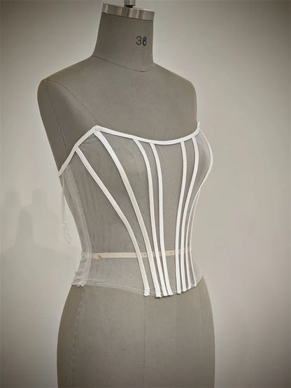 Custom Made Women Sexy Illusion Corset Tulle With Bones Wedding Dress Inner Wear Grils Shapewear Body Restraint Bodice Of Bride