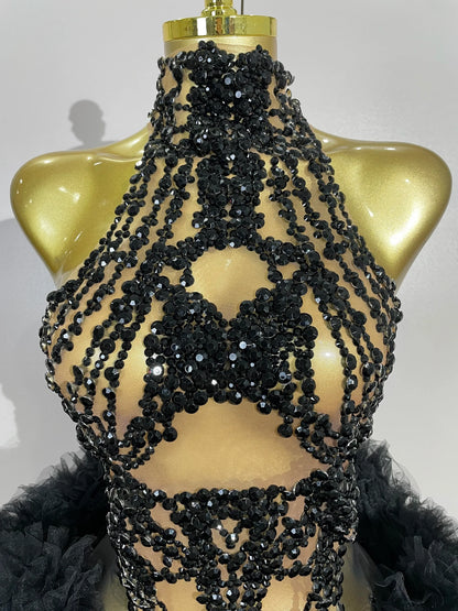 Mesh Sexy See Through Cocktail Mini Dress Women Eveing Luxury Birthday Party Singer Nightclub Show Stage Costume