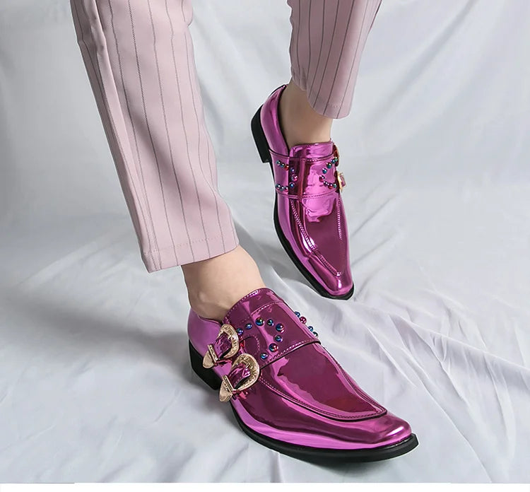Pink Mens Patent Leather Shoes Designer High Quality Pointed Chelsea Formal Shoes Man Dress Wedding Party Shoes Men