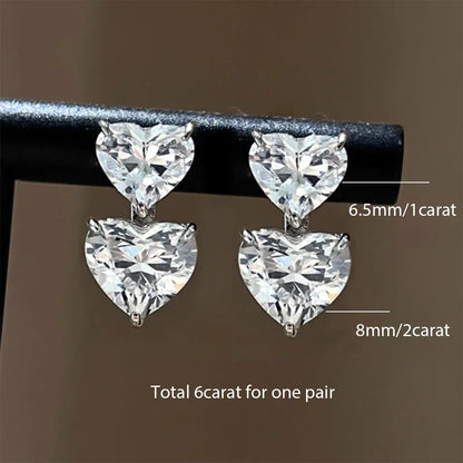 Double Heart Cut Moissanite Diamond Drop Earrings with Gra Certificates 925 Sterling Silver Stud Earring for Women Fine Jewelry