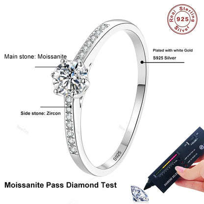0.3ct 4mm Moissanite Rings for Women Sparkling Lab Diamond S925 Sterling Silver Eternity Wedding Engagement Promise Rings