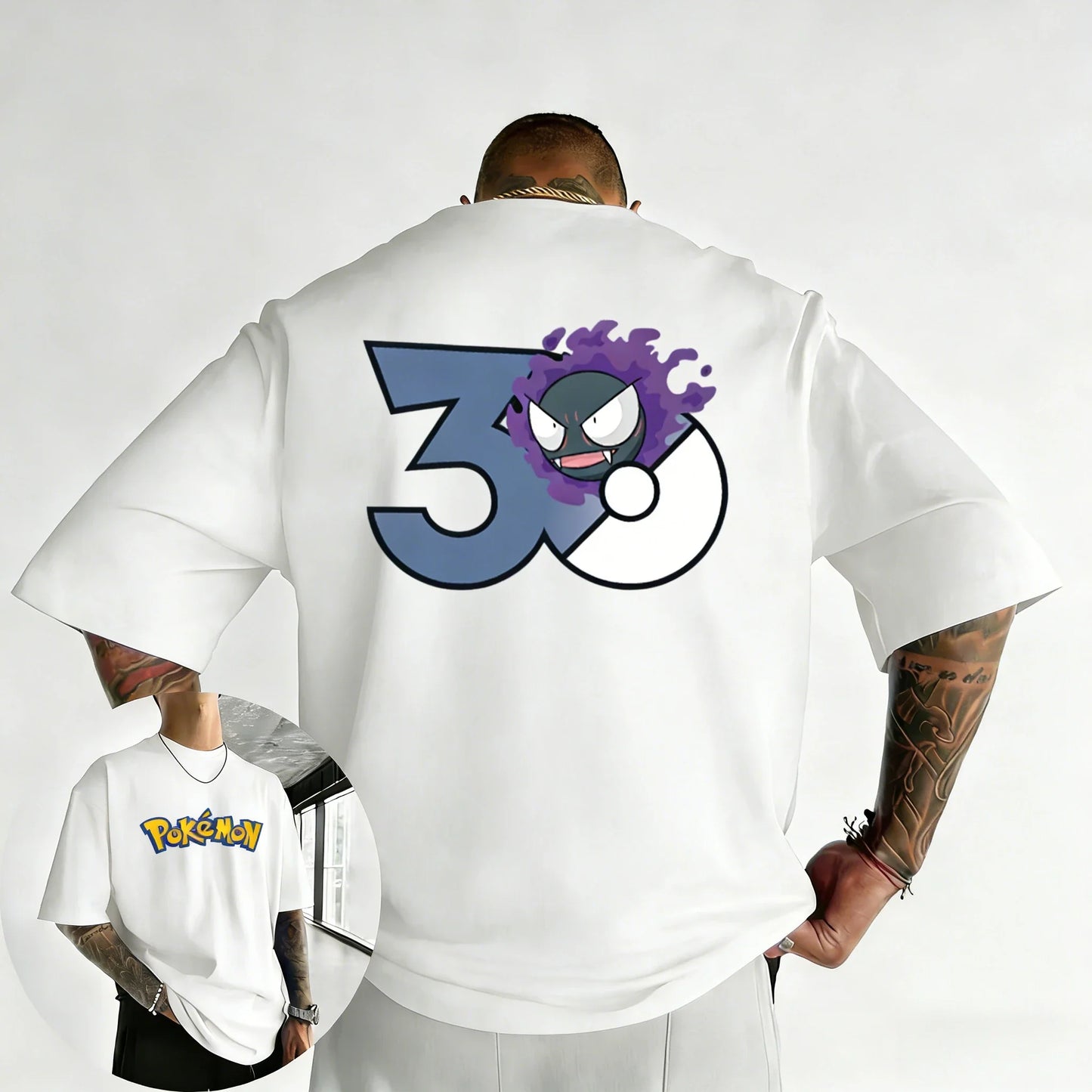 30th Anniversary Gastly Printed T-shirt Summer New Men's and Women's Loose Casual Hip Hop Trendy Short Sleeve Top