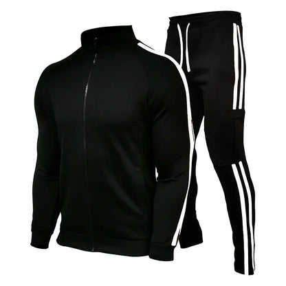 Spring and Autumn Men's Cardigan Striped Stand up Collar Sports Set Outdoor Jogging Cycling Mountaineering Two Piece Set