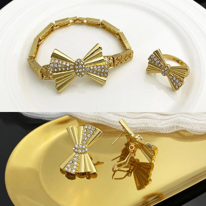 Conjunto de Joias Femininas Banhadas a Ouro 18k, Design Clássico, Colar, Brinco, Pulseira e Anel, Conjunto de 4 Peças, Joias para Festa de Casamento, Itália