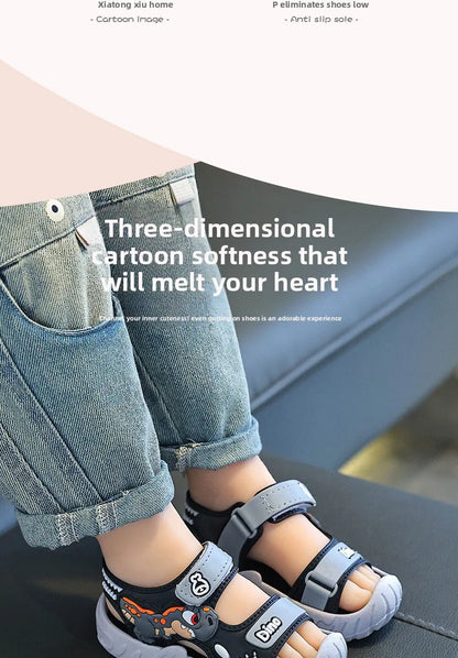 Children' Fashion Sport Sandals Geometric Patterns Breathable Wear-resistant Soft Shoes With Adjustable Velcro For Boys & Girls